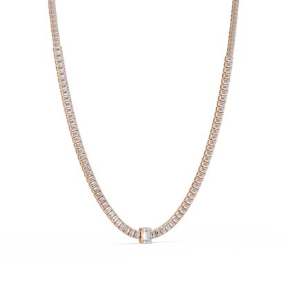 24 Ct Emerald Cut Lab Grown Diamond Tennis Necklace 14K Gold