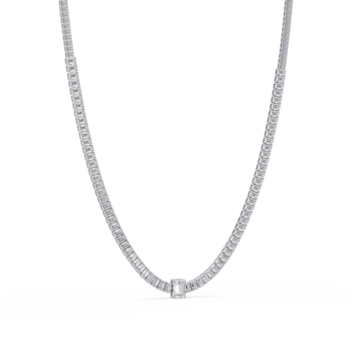 24 Ct Emerald Cut Lab Grown Diamond Tennis Necklace 14K Gold