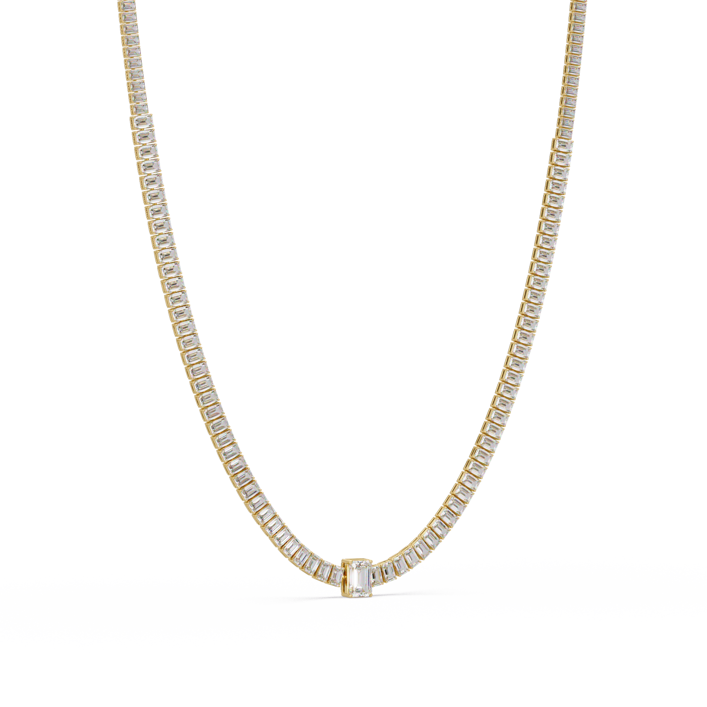 24 Ct Emerald Cut Lab Grown Diamond Tennis Necklace 14K Gold