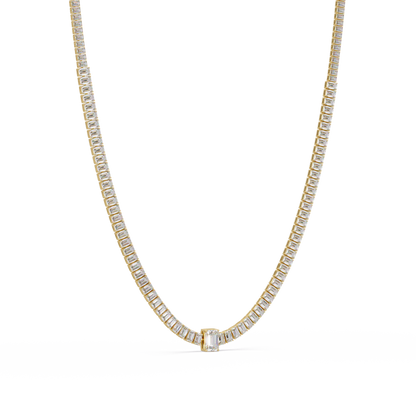 24 Ct Emerald Cut Lab Grown Diamond Tennis Necklace 14K Gold
