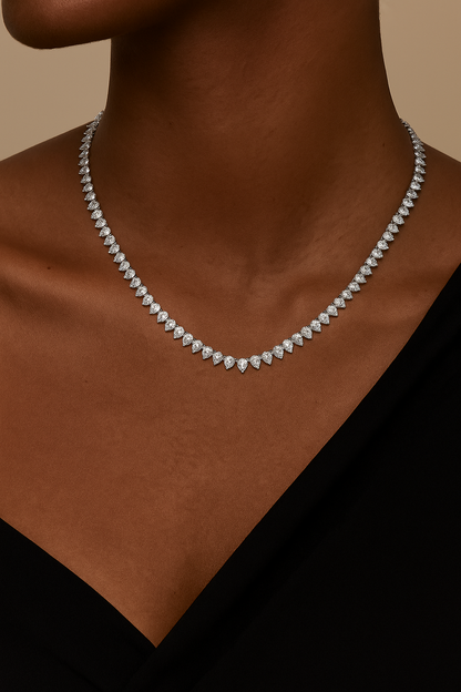 20.86 Ct Pear Diamond Tennis Necklace In 14K Gold Lab Grown Diamonds