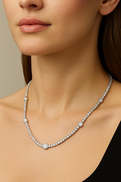 12.33 Ct Oval And Round Lab Grown Diamond Tennis Necklace In 14K Gold