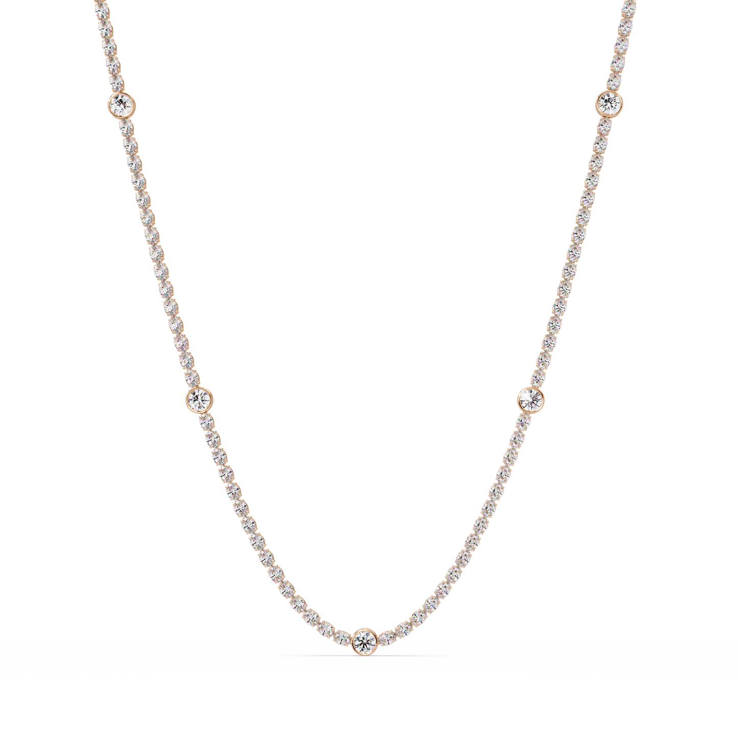 12.33 Ct Oval And Round Lab Grown Diamond Tennis Necklace In 14K Gold