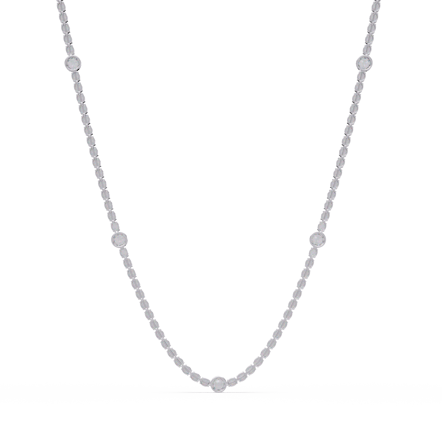 12.33 Ct Oval And Round Lab Grown Diamond Tennis Necklace In 14K Gold