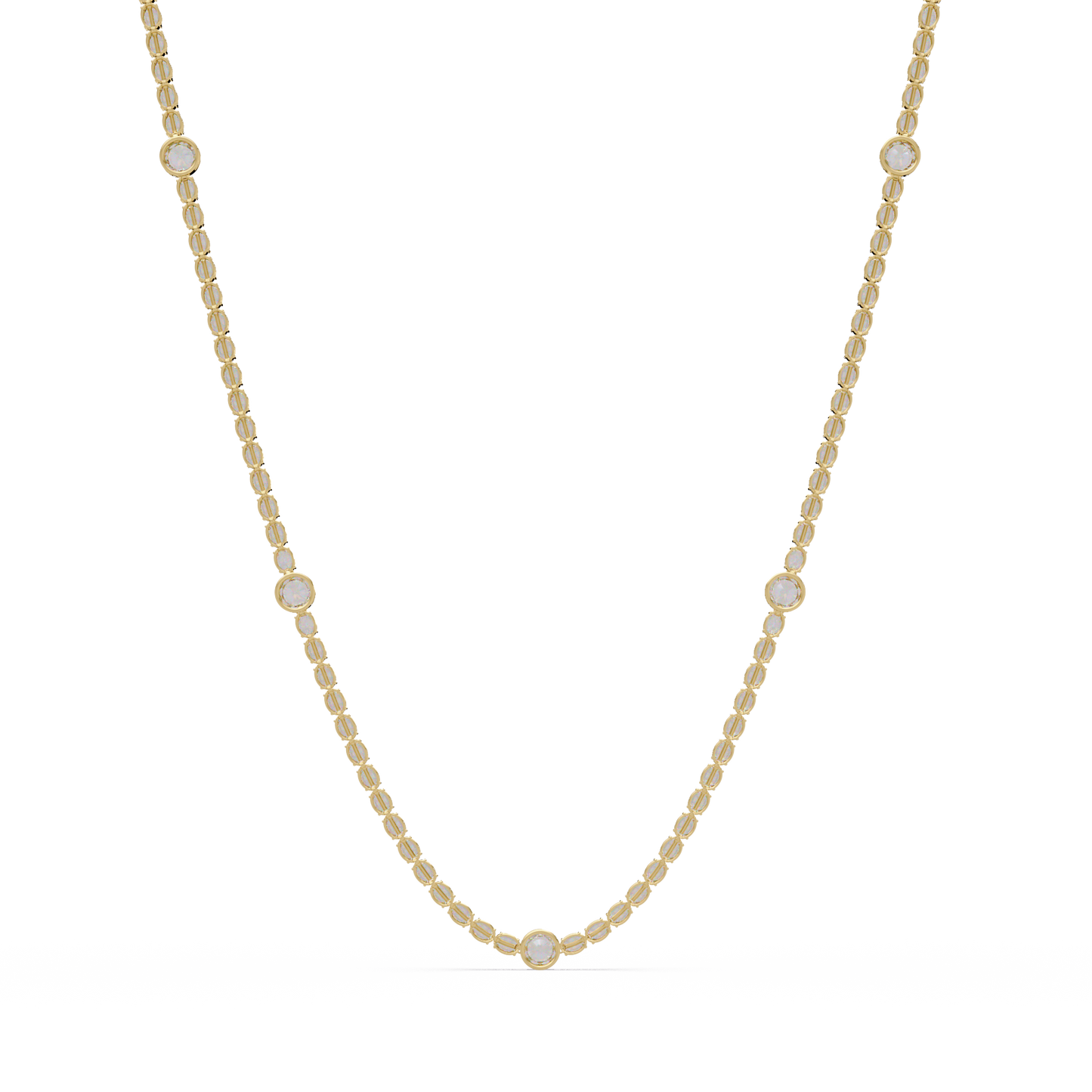 12.33 Ct Oval And Round Lab Grown Diamond Tennis Necklace In 14K Gold