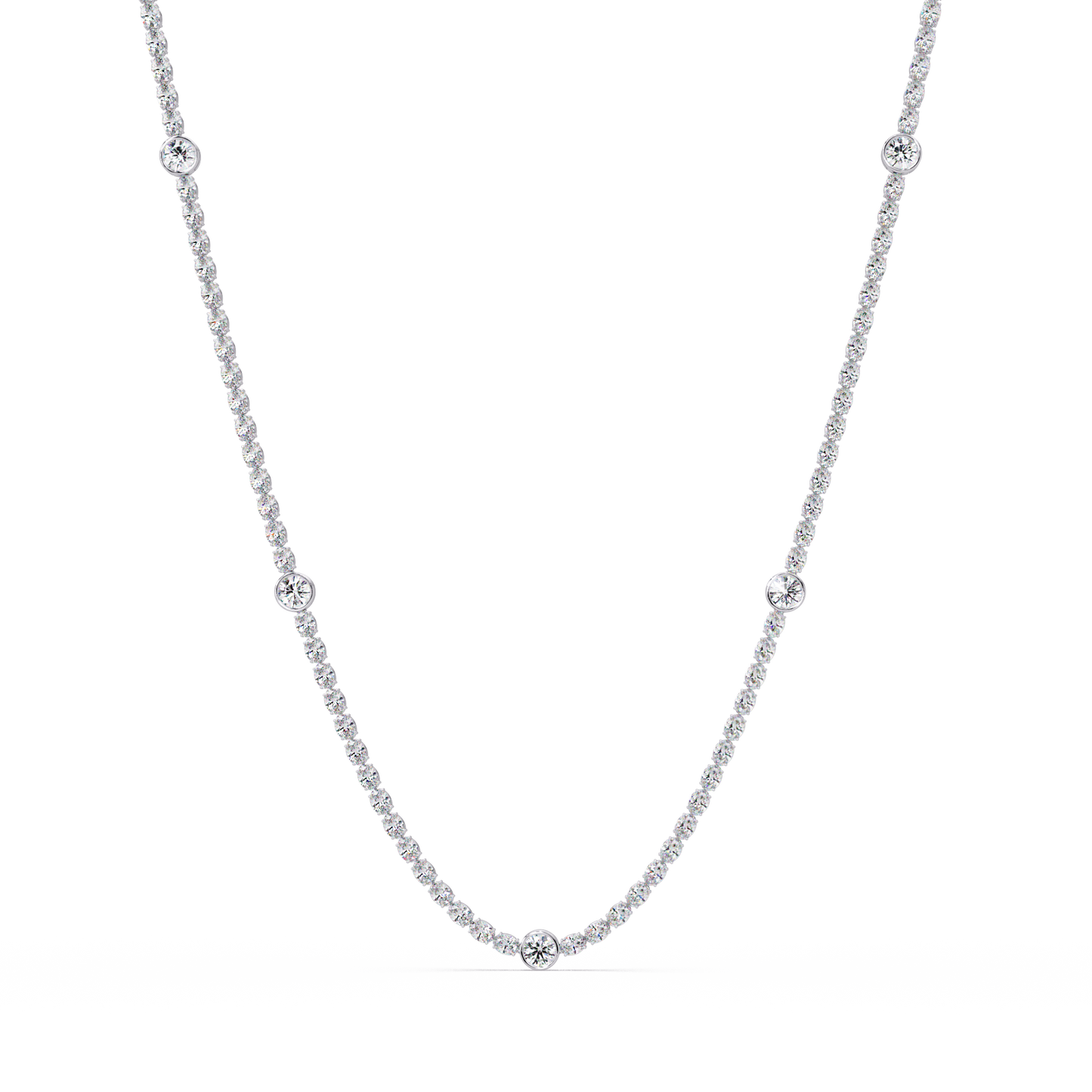 12.33 Ct Oval And Round Lab Grown Diamond Tennis Necklace In 14K Gold