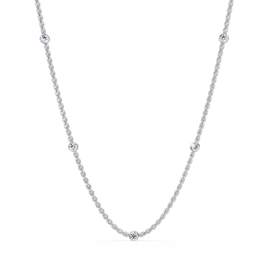 12.33 Ct Oval And Round Lab Grown Diamond Tennis Necklace In 14K Gold