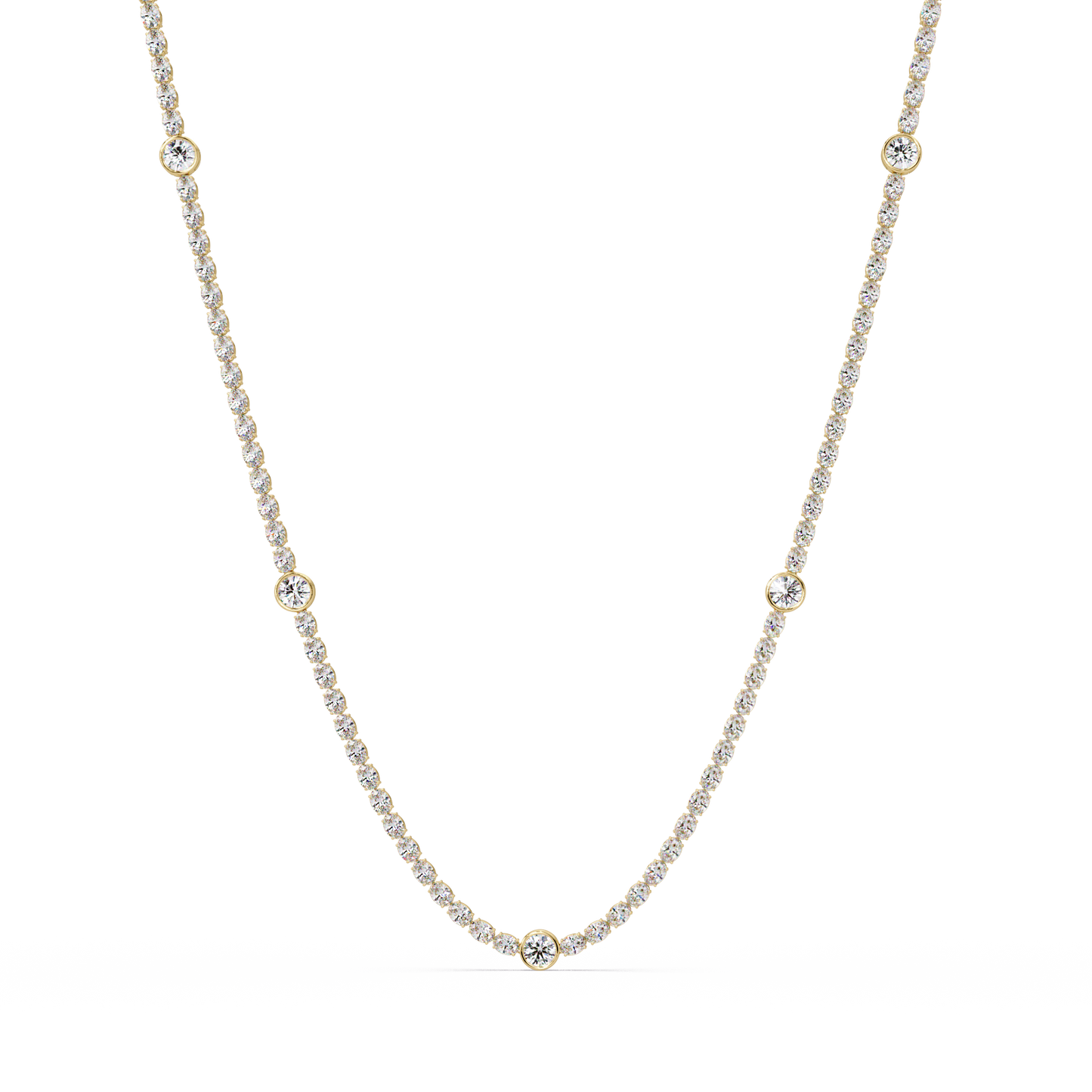 12.33 Ct Oval And Round Lab Grown Diamond Tennis Necklace In 14K Gold