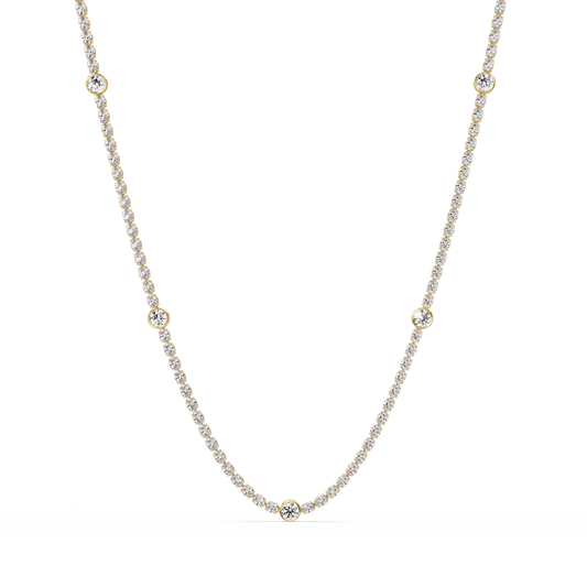 12.33 Ct Oval And Round Lab Grown Diamond Tennis Necklace In 14K Gold