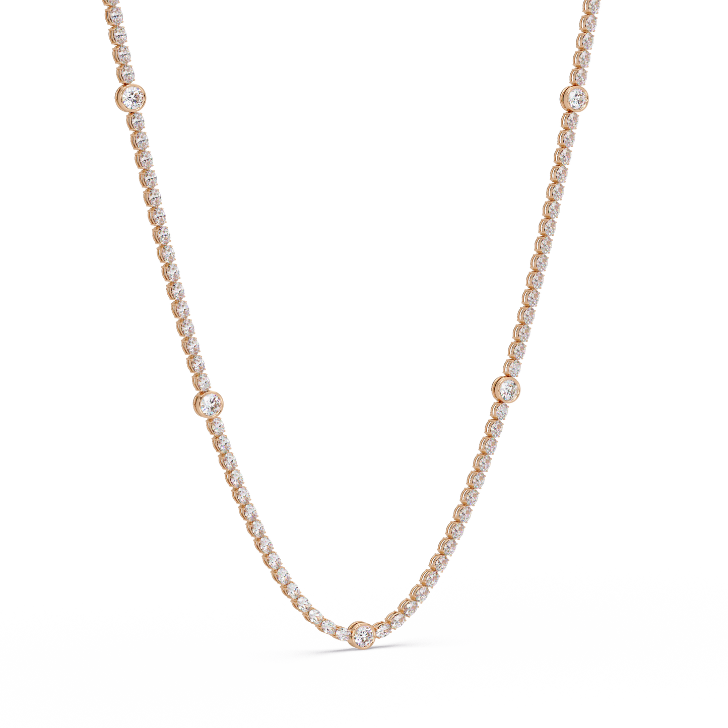 12.33 Ct Oval And Round Lab Grown Diamond Tennis Necklace In 14K Gold
