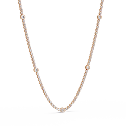 12.33 Ct Oval And Round Lab Grown Diamond Tennis Necklace In 14K Gold