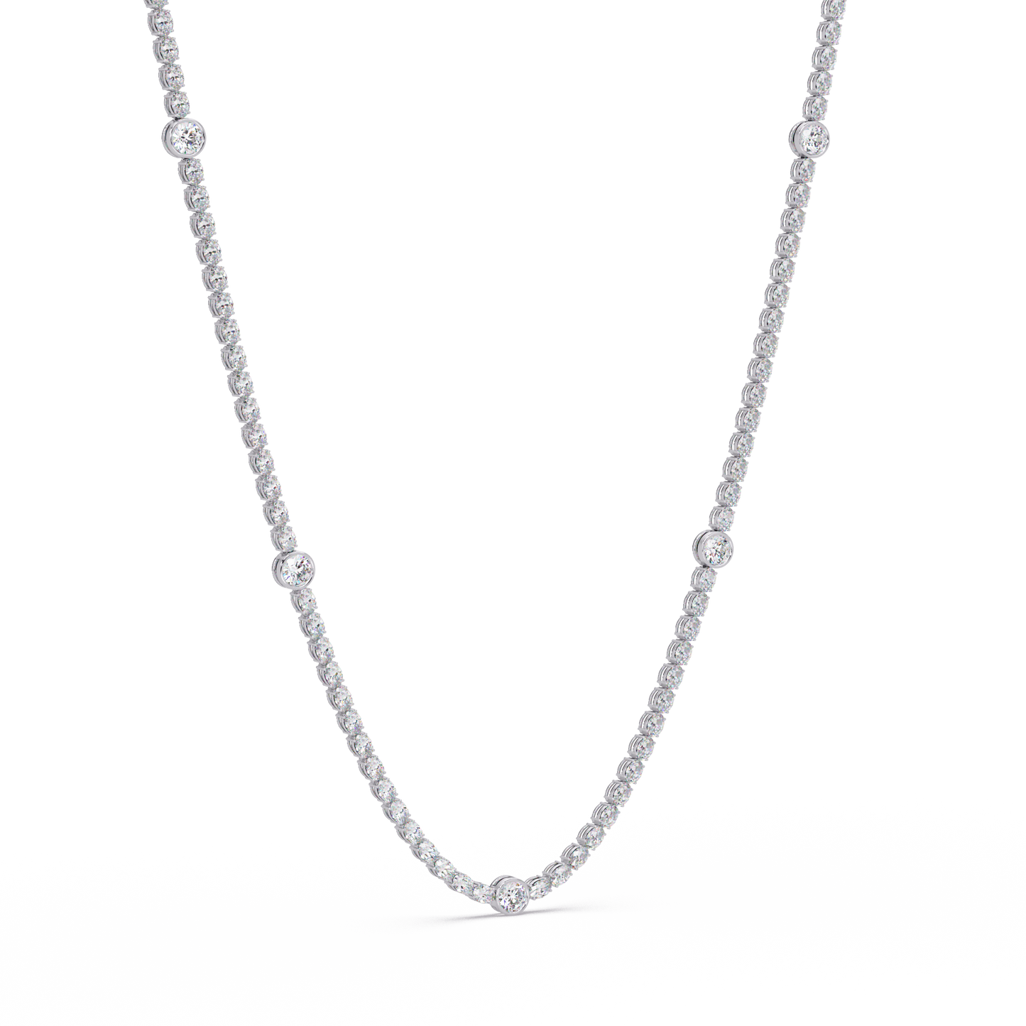 12.33 Ct Oval And Round Lab Grown Diamond Tennis Necklace In 14K Gold