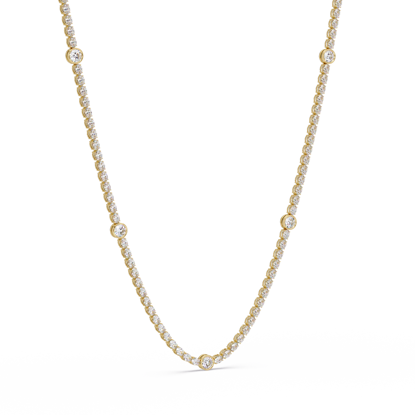 12.33 Ct Oval And Round Lab Grown Diamond Tennis Necklace In 14K Gold