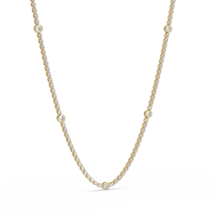 12.33 Ct Oval And Round Lab Grown Diamond Tennis Necklace In 14K Gold