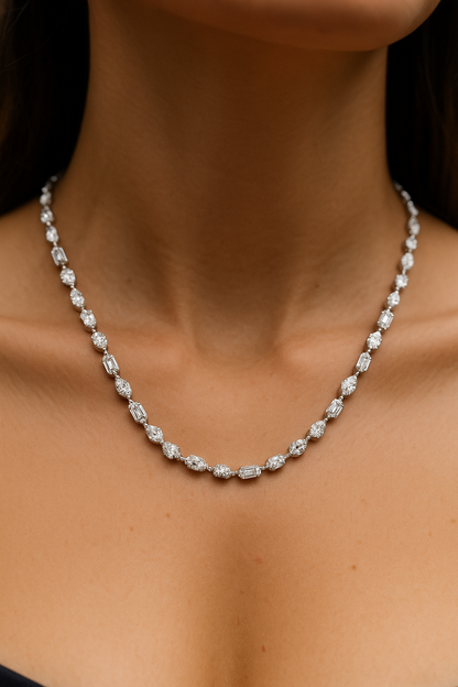 15.07 Carat Mixed Shape Diamond Necklace In 14K Gold Lab Grown