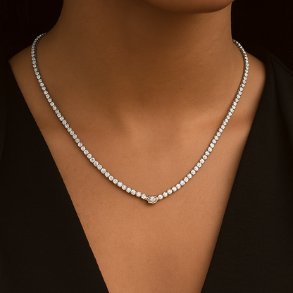 10.87 Ct Round Diamond Tennis Necklace With Oval Center Stone 14K Gold Lab Grown