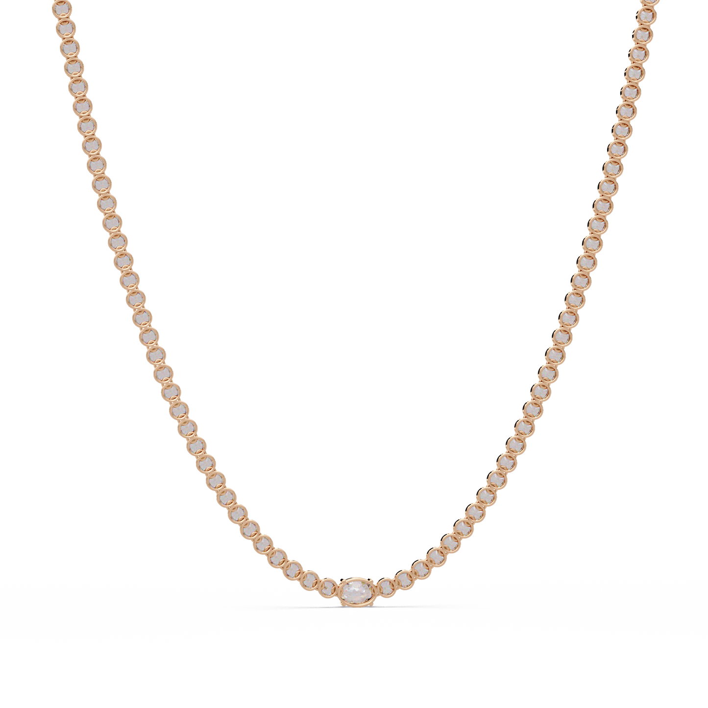10.87 Ct Round Diamond Tennis Necklace With Oval Center Stone 14K Gold Lab Grown