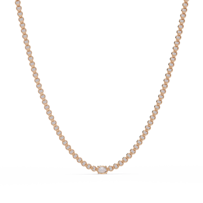 10.87 Ct Round Diamond Tennis Necklace With Oval Center Stone 14K Gold Lab Grown