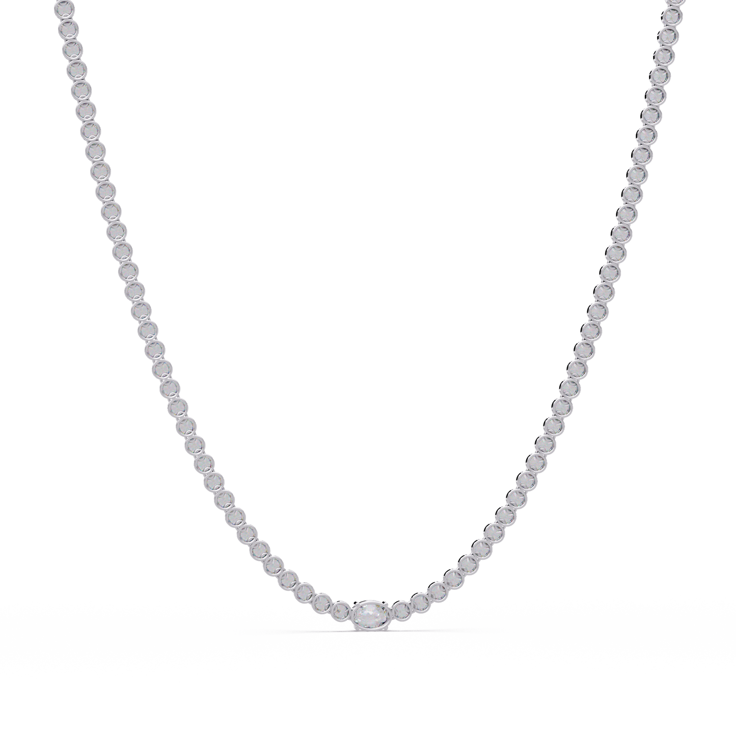 10.87 Ct Round Diamond Tennis Necklace With Oval Center Stone 14K Gold Lab Grown