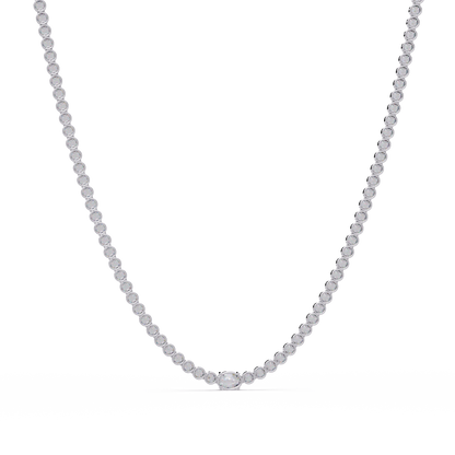 10.87 Ct Round Diamond Tennis Necklace With Oval Center Stone 14K Gold Lab Grown
