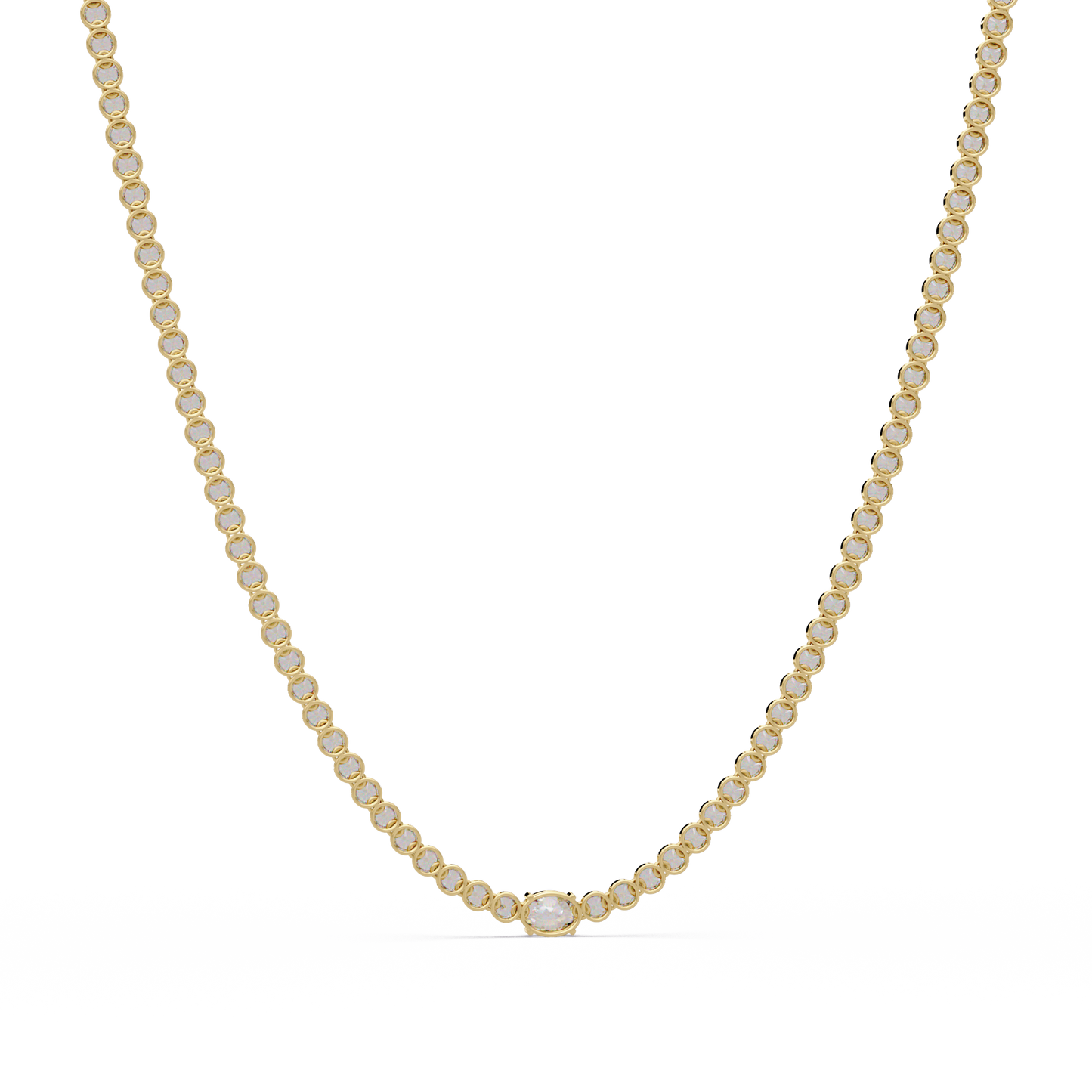 10.87 Ct Round Diamond Tennis Necklace With Oval Center Stone 14K Gold Lab Grown