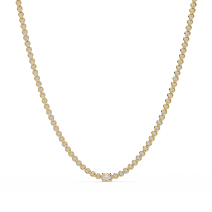 10.87 Ct Round Diamond Tennis Necklace With Oval Center Stone 14K Gold Lab Grown