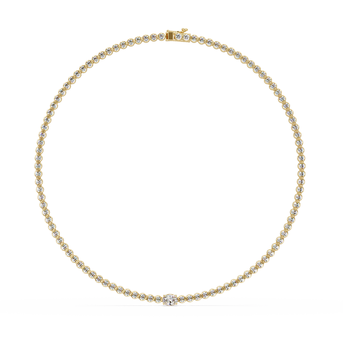 10.87 Ct Round Diamond Tennis Necklace With Oval Center Stone 14K Gold Lab Grown