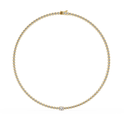 10.87 Ct Round Diamond Tennis Necklace With Oval Center Stone 14K Gold Lab Grown