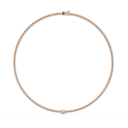 10.87 Ct Round Diamond Tennis Necklace With Oval Center Stone 14K Gold Lab Grown