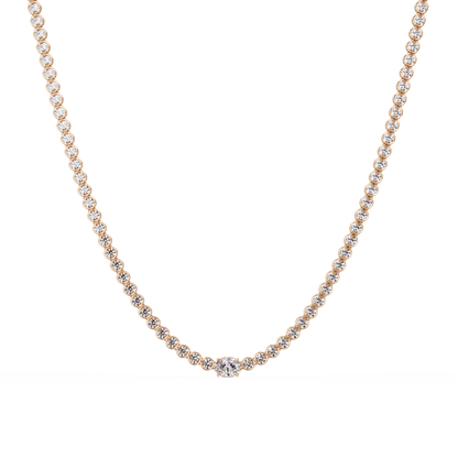 10.87 Ct Round Diamond Tennis Necklace With Oval Center Stone 14K Gold Lab Grown