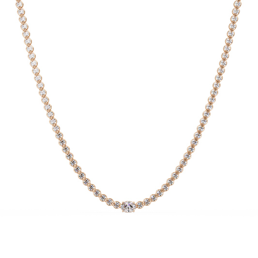10.87 Ct Round Diamond Tennis Necklace With Oval Center Stone 14K Gold Lab Grown