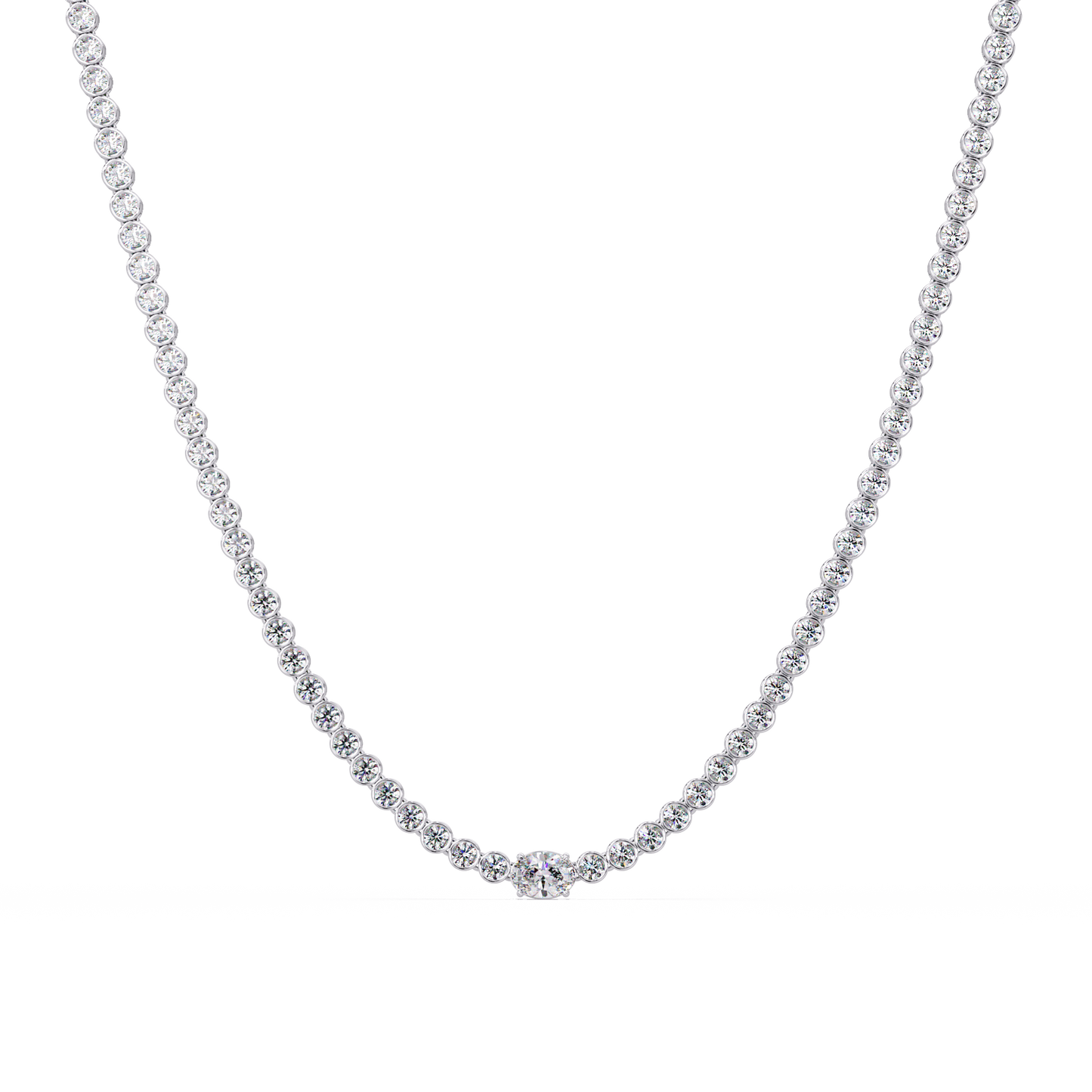 10.87 Ct Round Diamond Tennis Necklace With Oval Center Stone 14K Gold Lab Grown