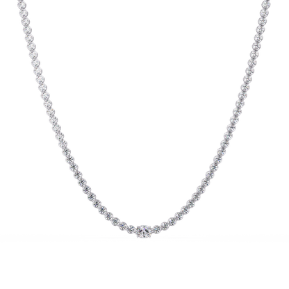 10.87 Ct Round Diamond Tennis Necklace With Oval Center Stone 14K Gold Lab Grown