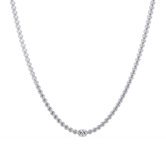 10.87 Ct Round Diamond Tennis Necklace With Oval Center Stone 14K Gold Lab Grown