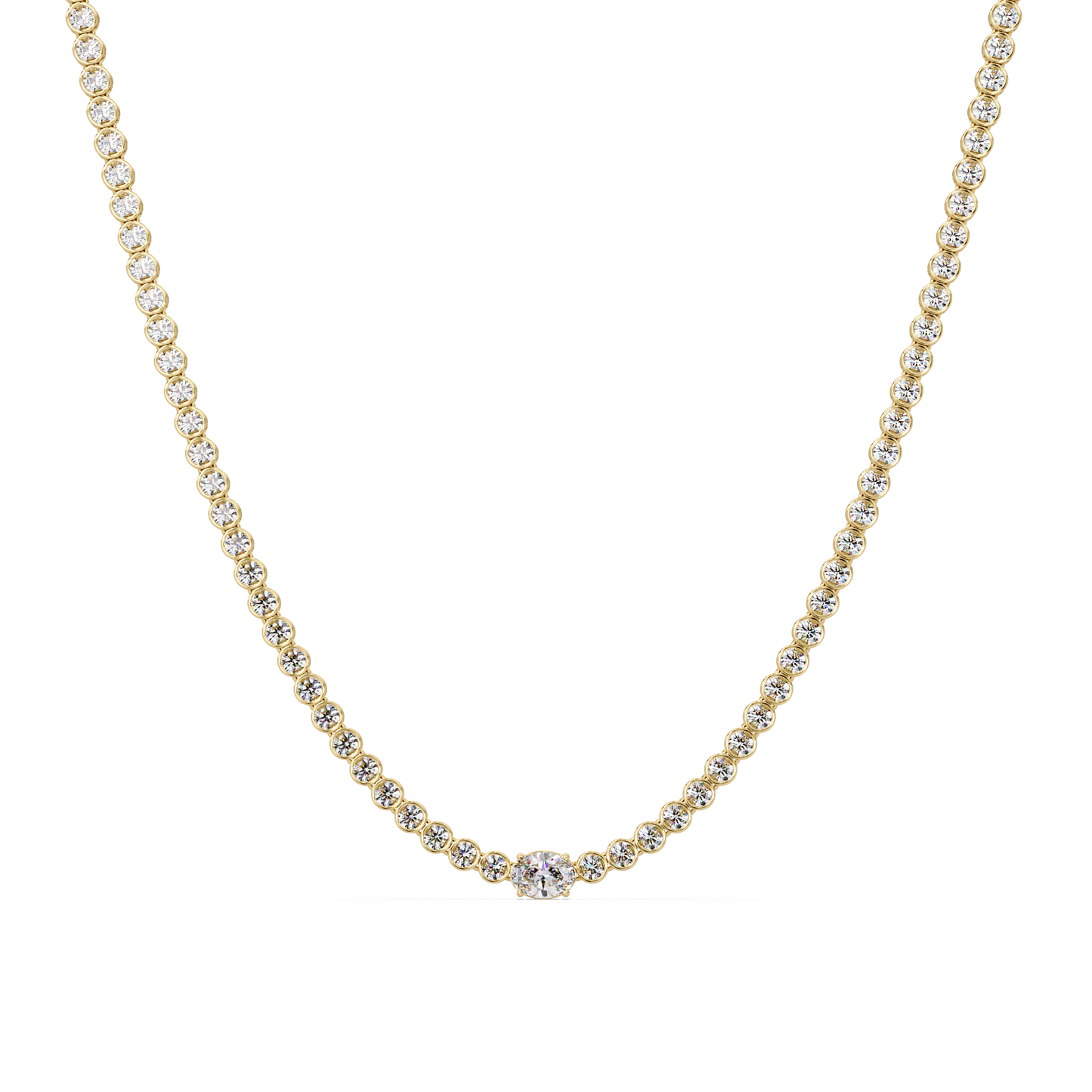 10.87 Ct Round Diamond Tennis Necklace With Oval Center Stone 14K Gold Lab Grown