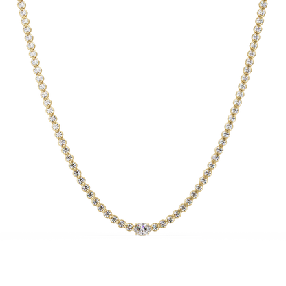 10.87 Ct Round Diamond Tennis Necklace With Oval Center Stone 14K Gold Lab Grown