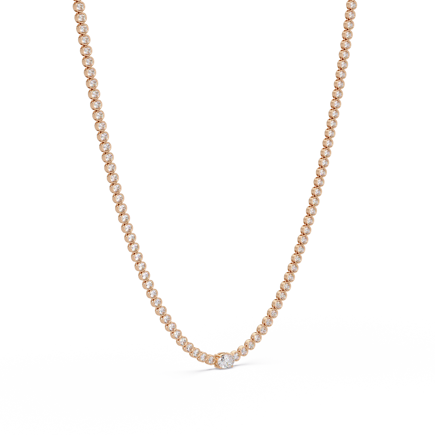 10.87 Ct Round Diamond Tennis Necklace With Oval Center Stone 14K Gold Lab Grown