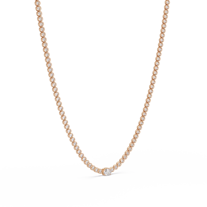 10.87 Ct Round Diamond Tennis Necklace With Oval Center Stone 14K Gold Lab Grown