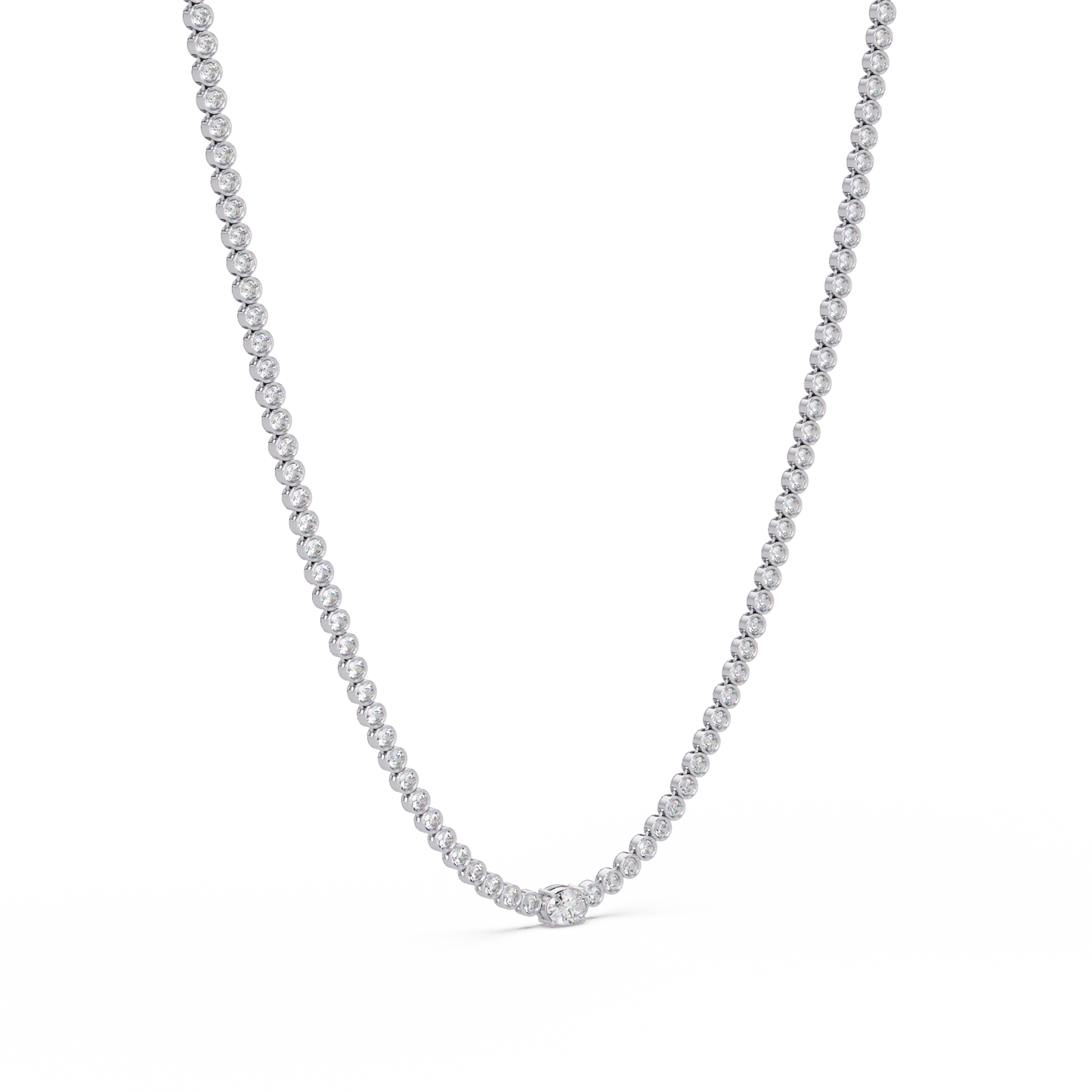 10.87 Ct Round Diamond Tennis Necklace With Oval Center Stone 14K Gold Lab Grown