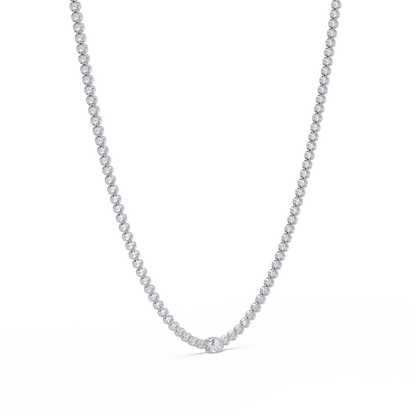 10.87 Ct Round Diamond Tennis Necklace With Oval Center Stone 14K Gold Lab Grown