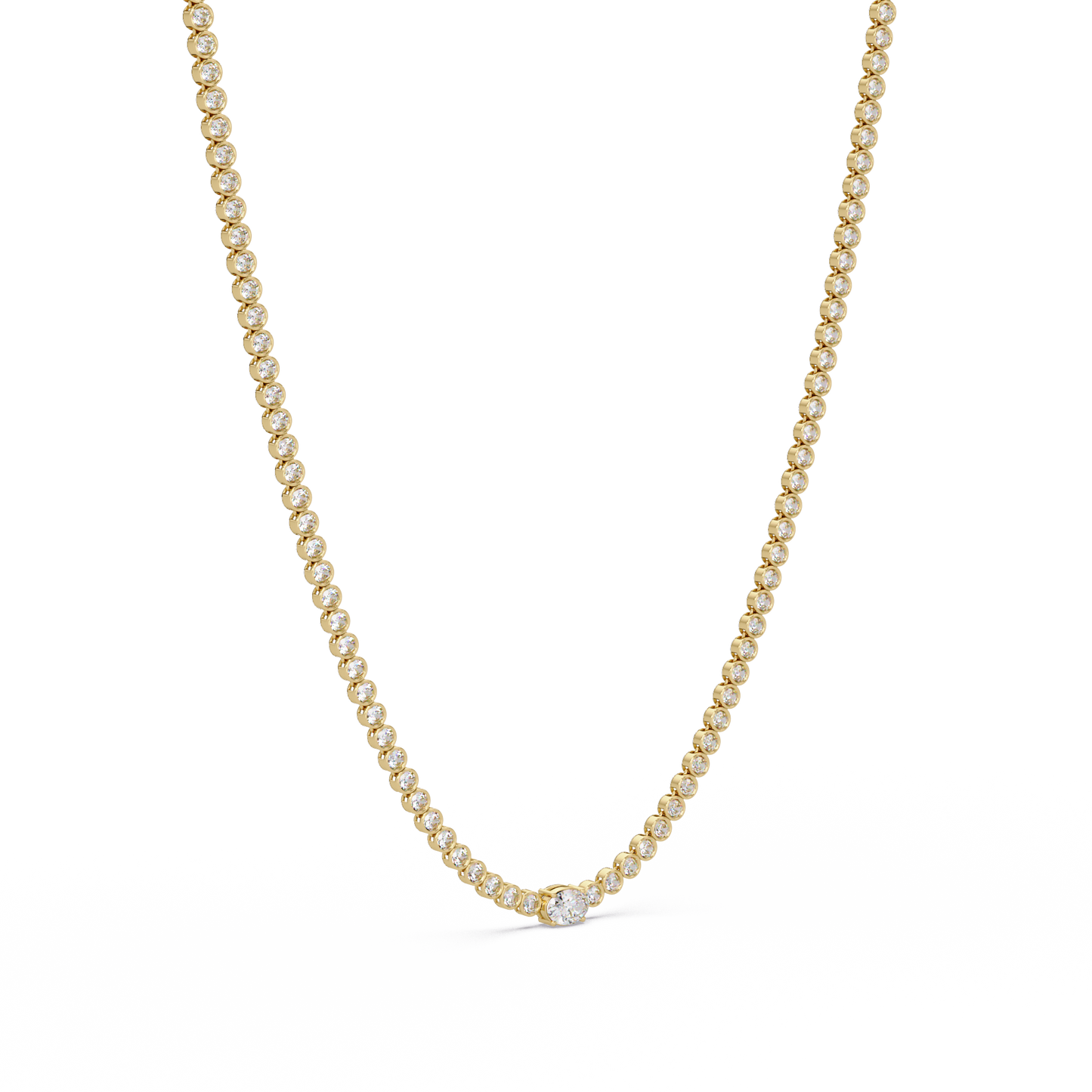 10.87 Ct Round Diamond Tennis Necklace With Oval Center Stone 14K Gold Lab Grown