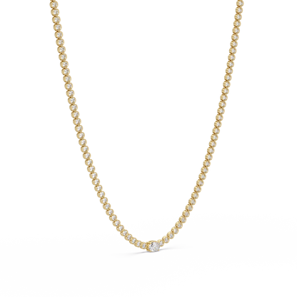 10.87 Ct Round Diamond Tennis Necklace With Oval Center Stone 14K Gold Lab Grown