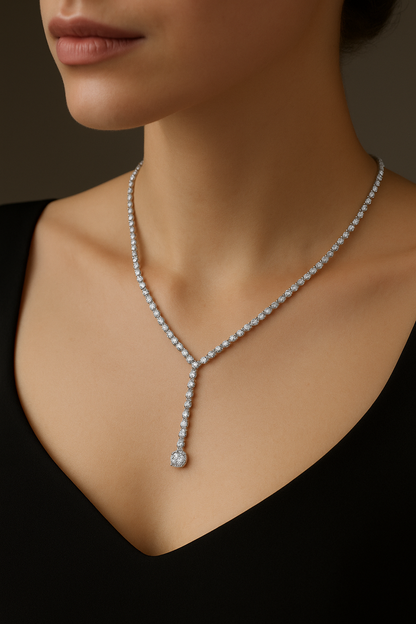 16.05 Ct Oval Diamond Drop Necklace 14K Gold Lab Grown Diamonds