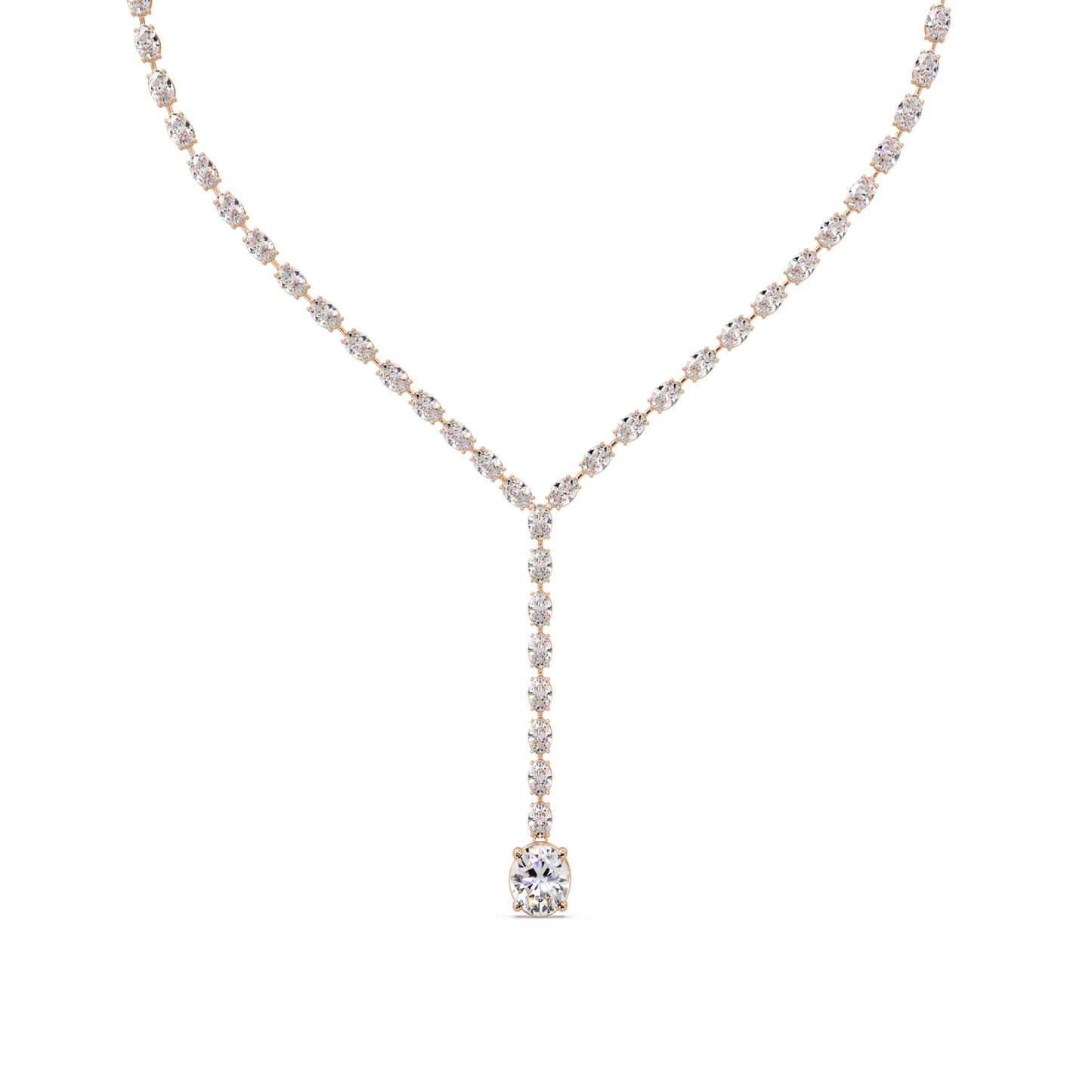 16.05 Ct Oval Diamond Drop Necklace 14K Gold Lab Grown Diamonds