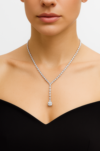 Diamond Drop Necklace 23.66 Carat Round Lab Grown Diamonds 14K Gold