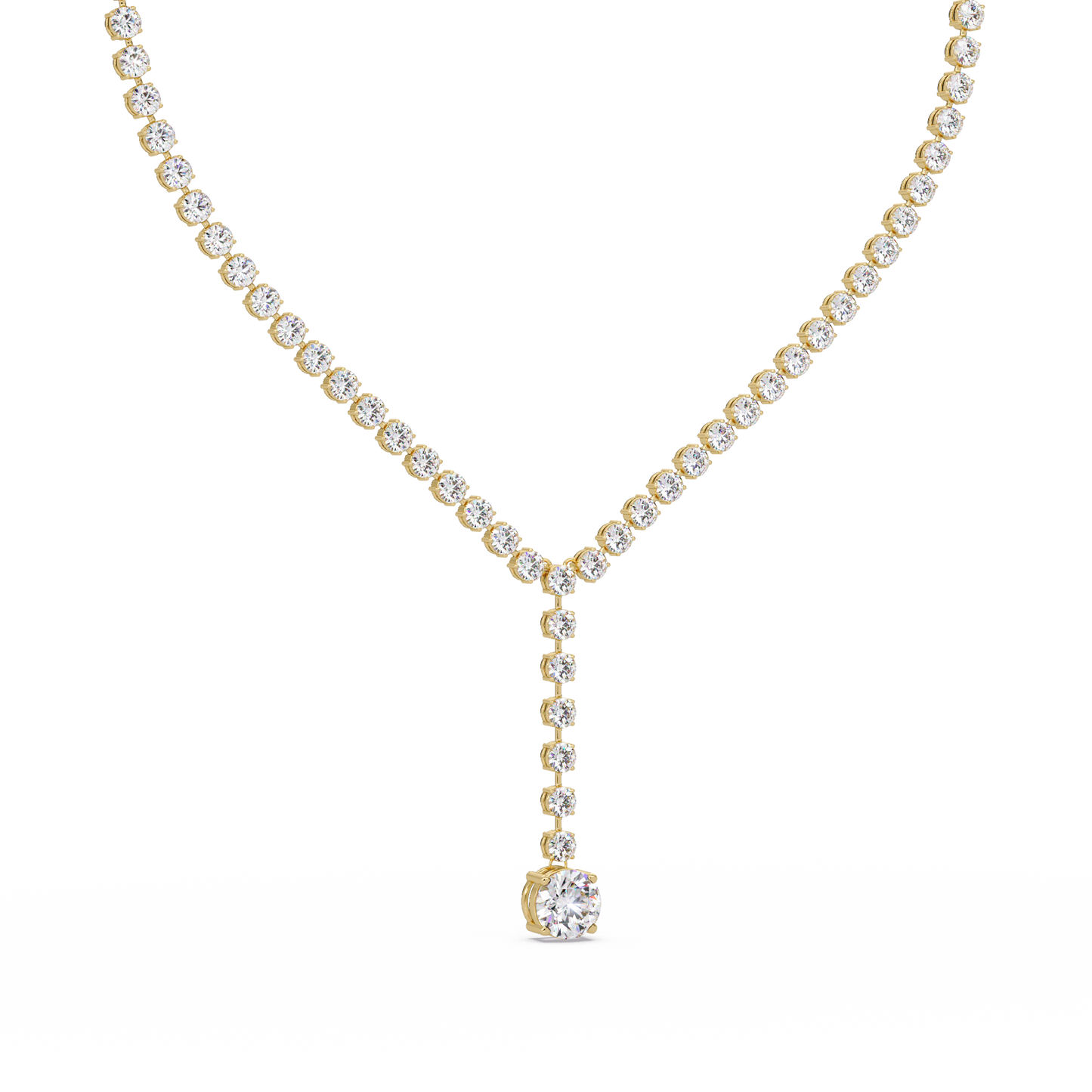 Diamond Drop Necklace 23.66 Carat Round Lab Grown Diamonds 14K Gold