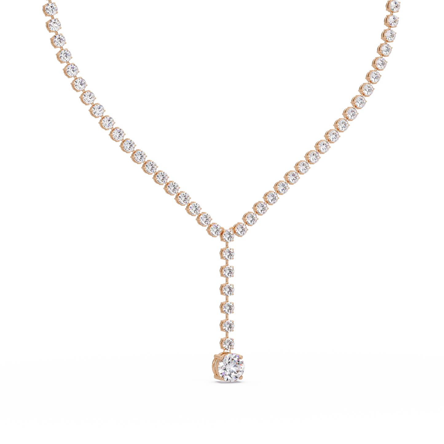 Diamond Drop Necklace 23.66 Carat Round Lab Grown Diamonds 14K Gold