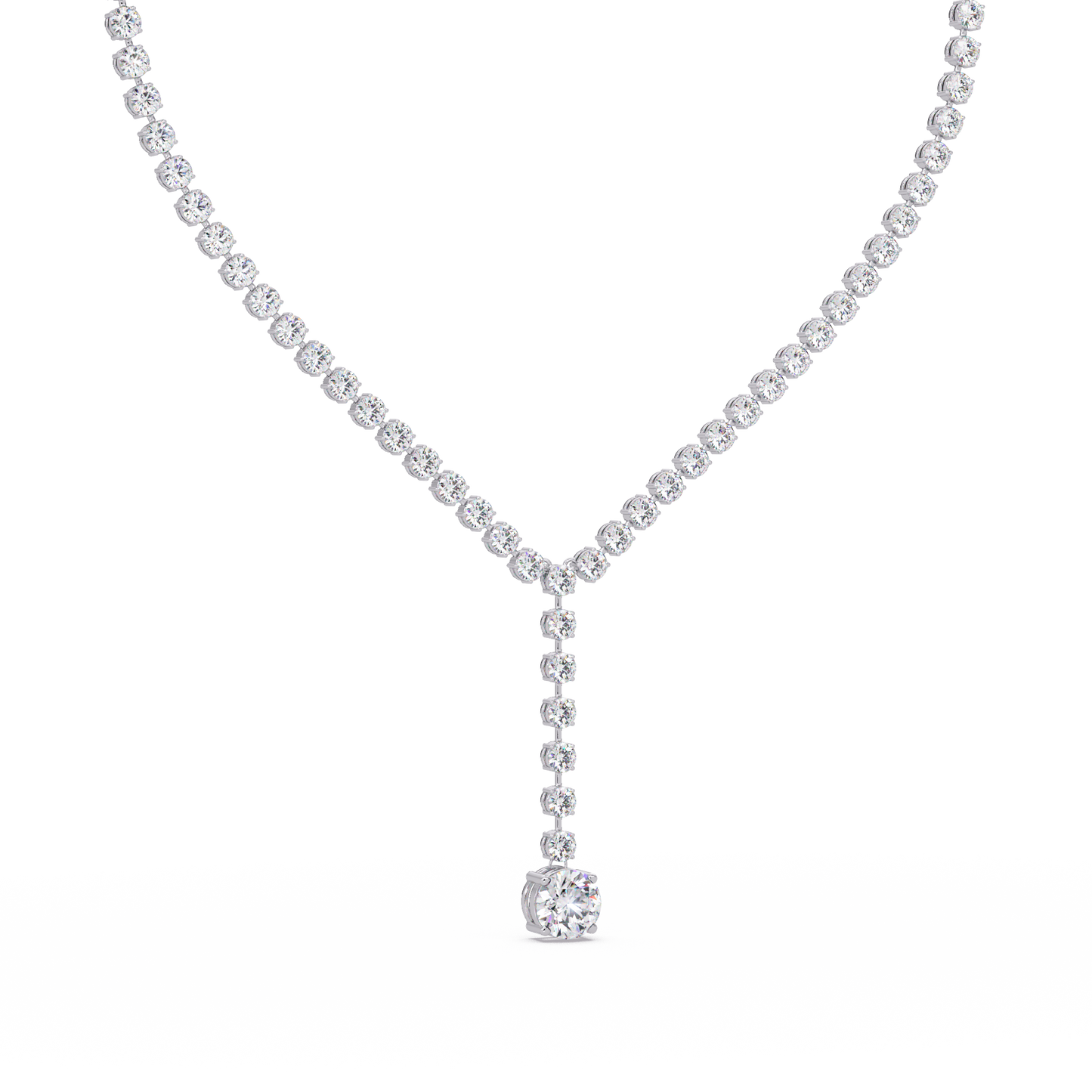 Diamond Drop Necklace 23.66 Carat Round Lab Grown Diamonds 14K Gold