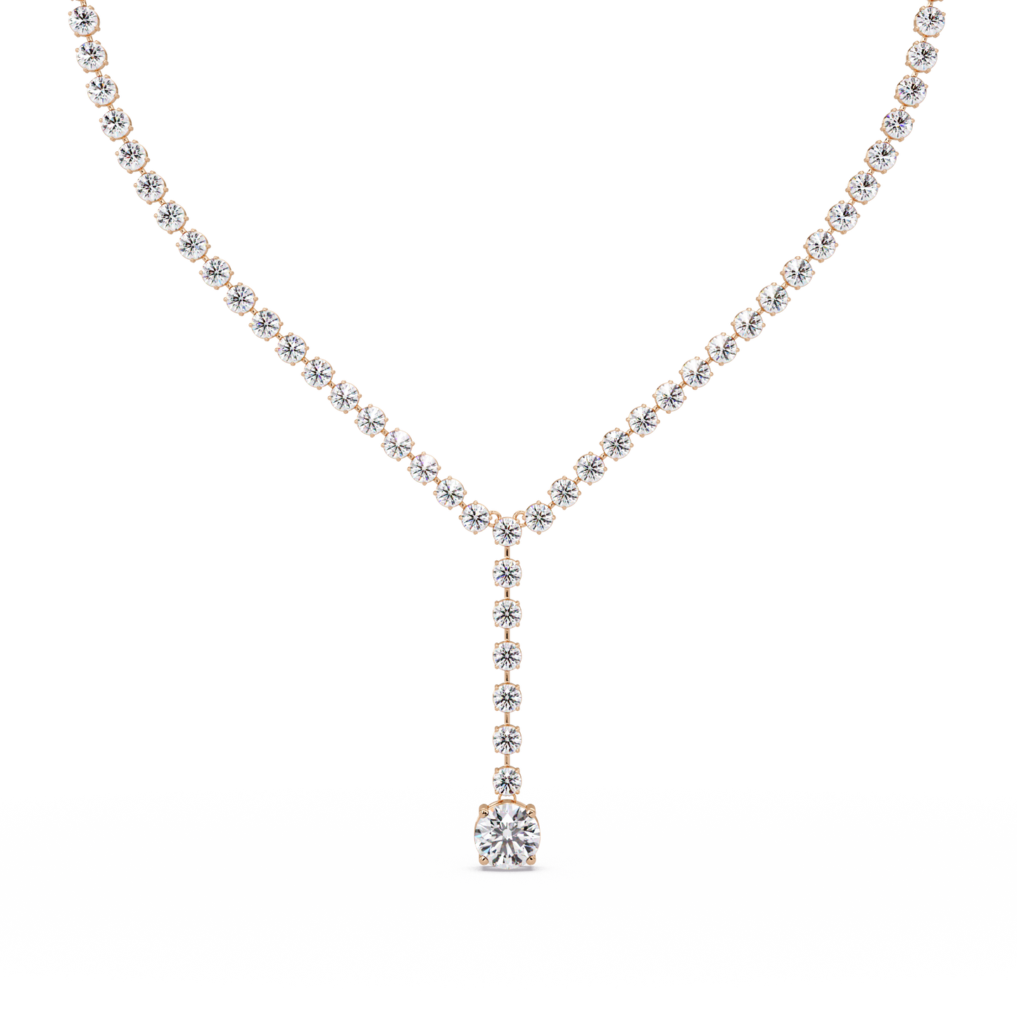 Diamond Drop Necklace 23.66 Carat Round Lab Grown Diamonds 14K Gold