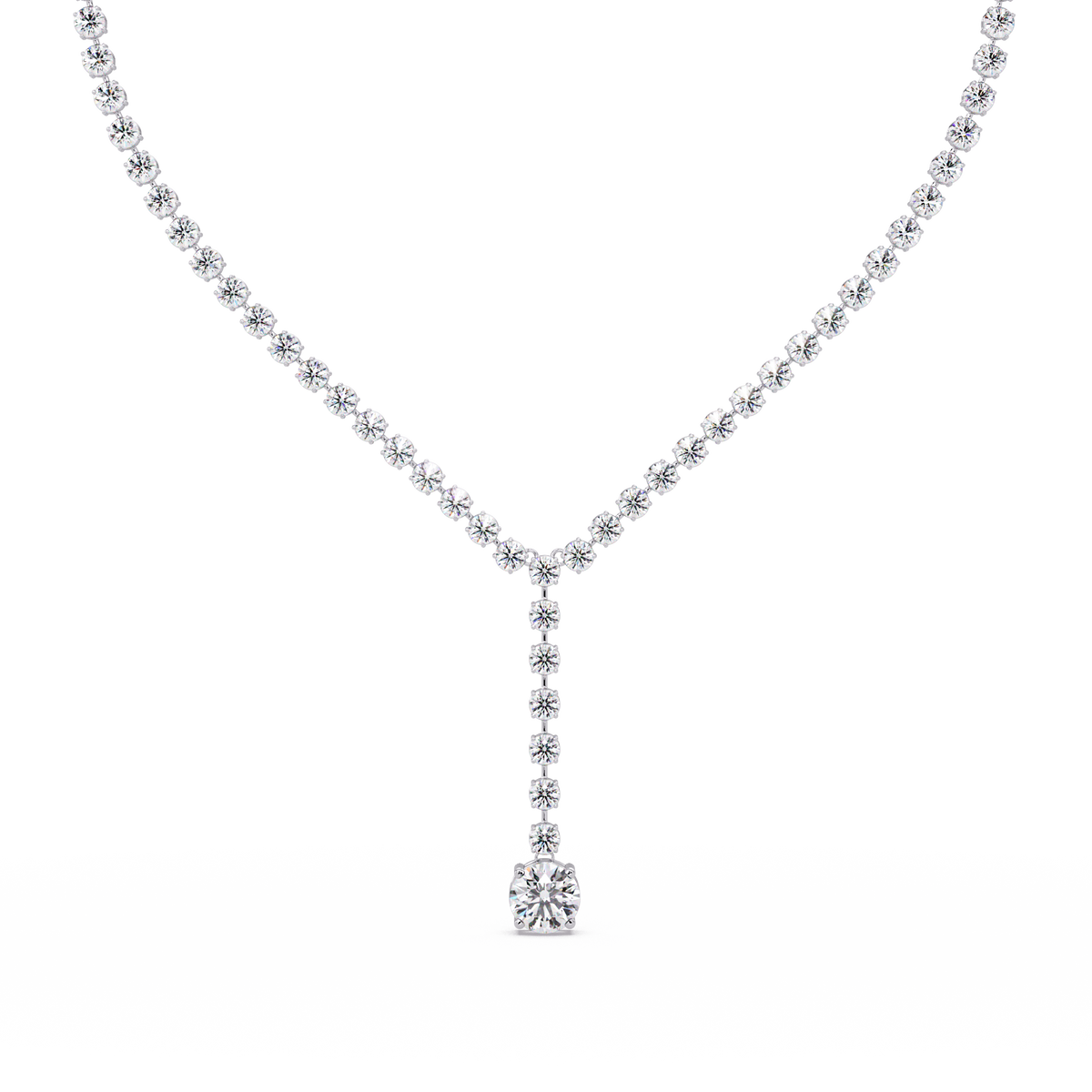Diamond Drop Necklace 23.66 Carat Round Lab Grown Diamonds 14K Gold